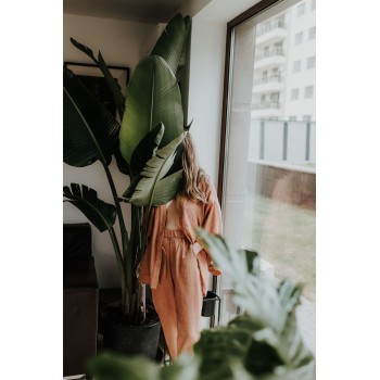 Kimono suit terracotta cu pantaloni si bluza